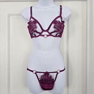 Victoria's Secret Lace And Gold Embellished Bra And Panty Set